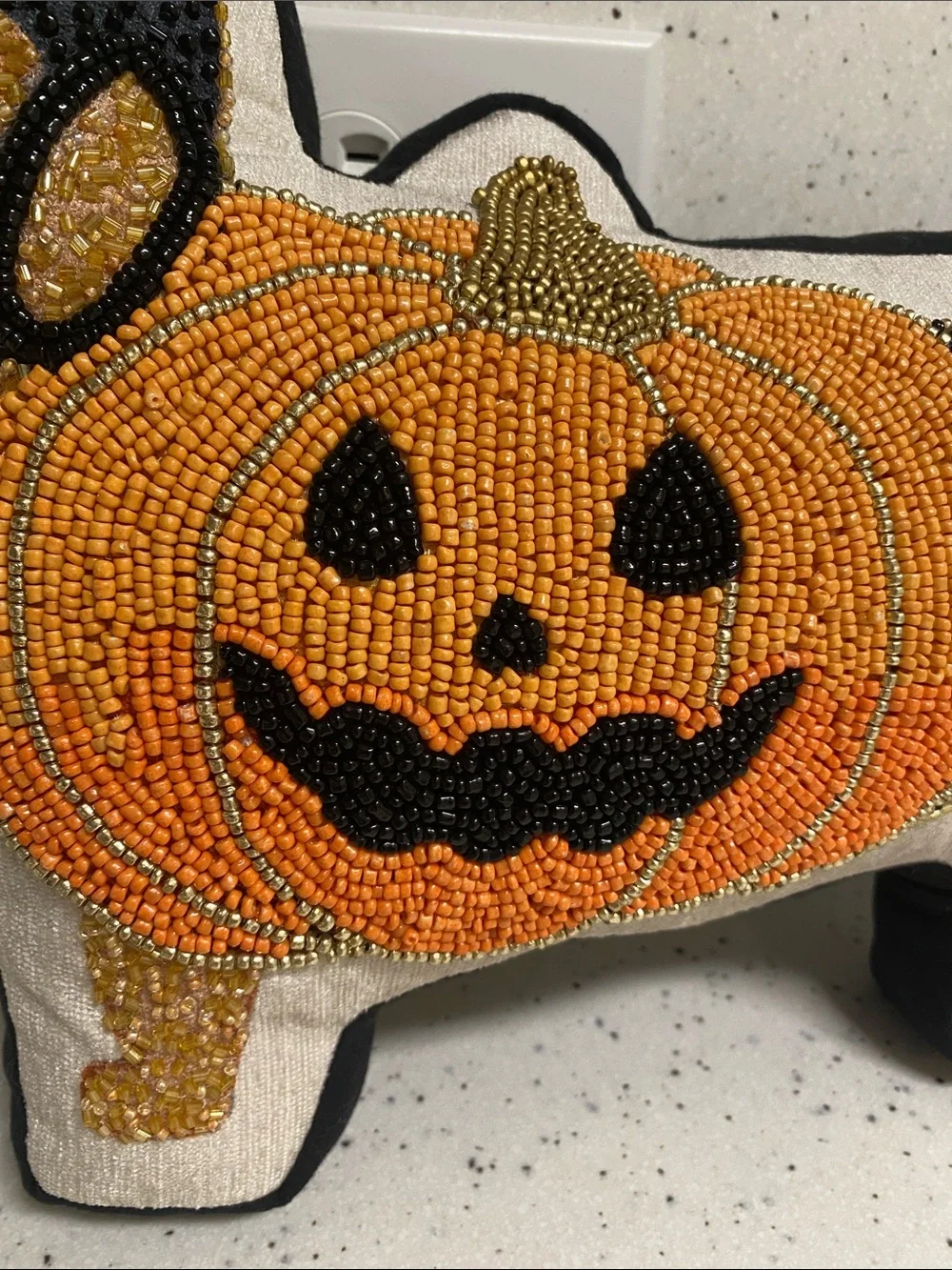 NWT.  Hallow’s Eve, beaded dachshund decorative pillow.